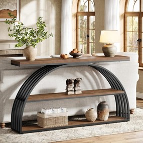 MACI35 - Masa Consola curbata, 160 cm, masuta hol, living, dormitor - Negru - Maro