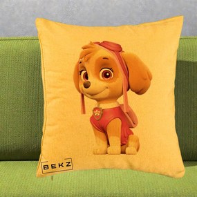 Perna Personalizata Skye PAW Patrol Roz, 40x40 cm, Galben, Husa Detasabila, Perna Inclusa, BEKZ®
