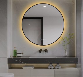 Oglindă LED Touch Premium, Dezaburire, Rama Negra, 3 Tipuri Lumină 90 cm