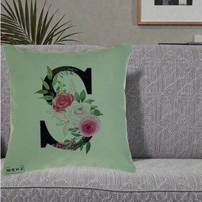 Cadou Personalizat - Perna Personalizata Monograma Florala Litera S, 40x40 cm, Verde, Husa Detasabila, Perna Inclusa, BEKZ®