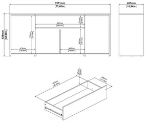 Comodă albă-în culoare naturală cu aspect de lemn de stejar 197x84x48 cm Next – Tvilum