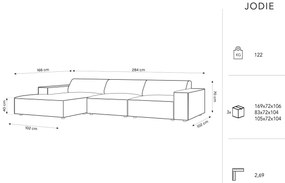 Coltar stanga 4 locuri, Jodie, Micadoni Home, BL, 284x166x70 cm, catifea, albastru regal