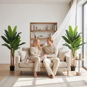 HOMCOM Set de 2 bananiere artificiale de interior, 150 cm, în ghiveci – decor pentru casă, birou, living, dormitor | Aosom Romania