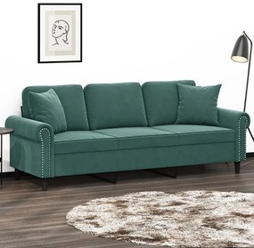 vidaXL Canapea cu 3 locuri cu pernuțe, verde închis, 180 cm, catifea