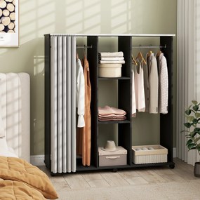 HOMCOM Dulap-penderie mobilier de depozitare mobil cu 6 roți 120L x 40l x 128H cm Negru | Aosom Romania