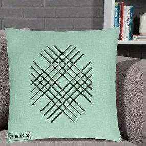 Perna Decorativa Geometric Grid, 40x40 cm, Verde Menta, Husa Detasabila, Perna Inclusa, BEKZ®