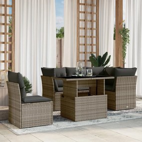 3266590 vidaXL Set mobilier grădină cu perne, 6 piese, gri, poliratan