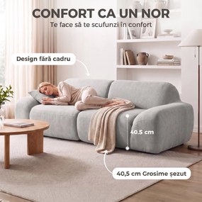 HOMCOM Canapea 3 Locuri cu Șezut Larg și Tapițerie Chenille, Spumă, 244x95x70 cm, Gri Deschis | Aosom Romania