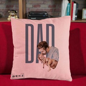 Cadou pentru Tata - Perna Personalizata DAD Tata si Nou-Nascut, 40x40 cm, Roz, Husa Detasabila, Perna Inclusa, BEKZ®