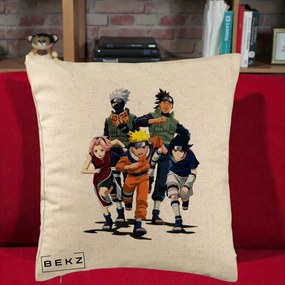 Perna Personalizata Naruto Echipa 7 Kakashi Sensei, 40x40 cm, Bej, Husa Detasabila, Perna Inclusa, BEKZ®