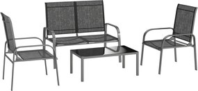 Outsunny Set de Mobilier de Grădină din 4 Piese cu Canapea, 2 Scaune și Masă de Cafea, 108x66x86 cm, Negru | Aosom Romania
