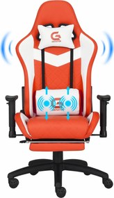 Scaun gaming, masaj în perna lombară, PU, suport picioare, Roșu