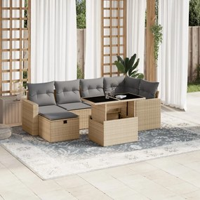 vidaXL Set canapele de grădină, 7 piese, cu perne, bej, poliratan