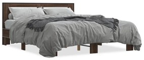 3280101 vidaXL Cadru de pat, stejar maro, 150x200 cm, lemn prelucrat și metal