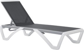Outsunny Sezlong de Grădină cu Spătar Reglabil pe 5 Niveluri și Roți, Aluminiu și Textilena, Gri și Alb, 195x67.5x33 cm | Aosom Romania