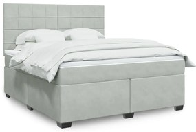 vidaXL Pat box spring cu saltea, gri deschis, 180x200 cm, catifea
