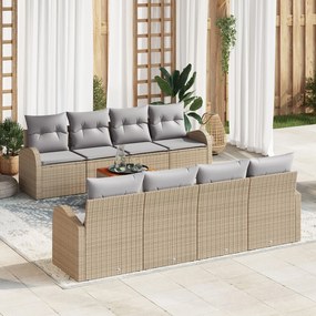 vidaXL Set de Canapea de Grădină cu 9 Piese cu Perne Bej Ratan Poli Acacia