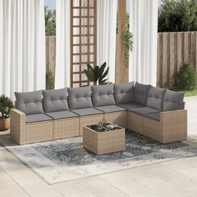 vidaXL Set canapele de grădină, 8 piese, cu perne, bej, poliratan