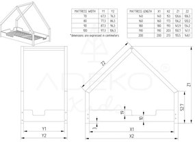 Pat tip căsuță din lemn de pin pentru copii Adeko Loca Dork, 90 x 200 cm