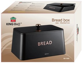 Cutie de pâine Kinghoff KH 1949, 35 cm, Corp metalic, Capac bambus, Negru