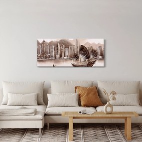 Tablou - Victoria Harbour, Hong Kong, efect sepia (120x50 cm)