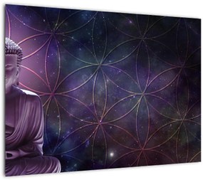 Tablou pe sticlă - Buddha cu florile vieții (70x50 cm)