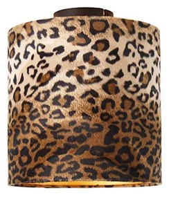 Plafonieră cu abajur negru mat cu imprimeu leopard 25 cm - Combi