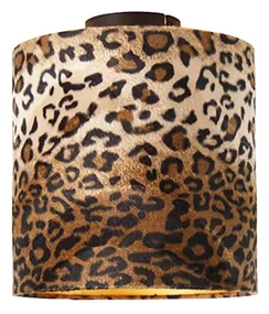 Plafonieră cu abajur negru mat cu imprimeu leopard 25 cm - Combi