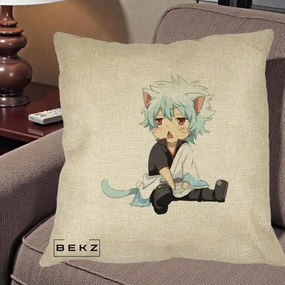 Perna Personalizata Gintama Gintoki Chibi Pisica, 40x40 cm, Crem, Husa Detasabila, Perna Inclusa, BEKZ®