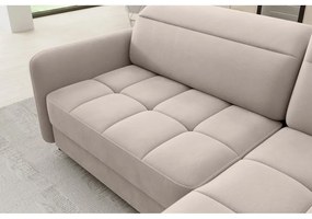 Colțar maro deschis extensibil/cu spațiu de depozitare cu tapițerie din catifea (cu colț pe partea dreaptă/în formă de ”L”) Barea – ELTAP