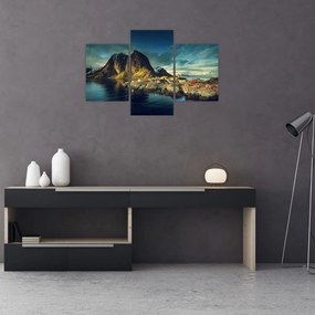 Tablou cu sat de pescari din Norvegia (90x60 cm)