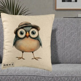 Perna Decorativa Pui cu Palarie Rotunda, 40x40 cm, Bej, Husa Detasabila, Perna Inclusa, BEKZ®