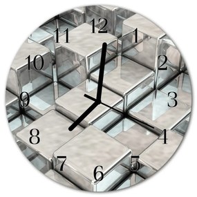 Ceas de perete din sticla rotund Cube Cube Gray