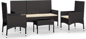 vidaXL Set mobilier relaxare grădină 4 piese cu perne poliratan negru