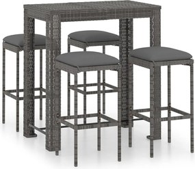 vidaXL Set mobilier bar de grădină cu perne, 5 piese, gri, poliratan