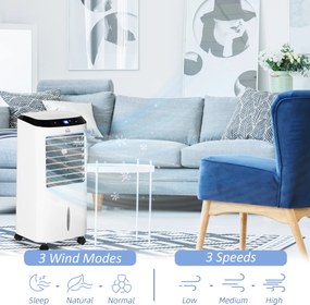 HOMCOM Răcitor de Aer Portabil 4-în-1 de 10L cu Umidificator, Sistem de Răcire, Timer 8 Ore, Telecomandă, pentru Încăperi de până la 20㎡, 60W, ABS, Alb și Negru, 38,2 x 31,6 x 76 cm | Aosom Romania