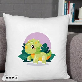Perna Decorativa Triceratops Kawaii Verde, 40x40 cm, Alb Pufos, Husa Detasabila, Perna Inclusa, BEKZ®