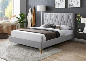 Pat tapitat Mervine, 160x200, cadru din lemn cu somiera fixa, culoare Gri