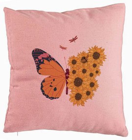 Perna Decorativa, Model SunFlower Butterfly, 40x40 cm, Roz, Husa Detasabila, Burduf