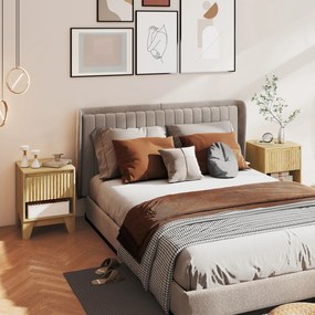 HOMCOM Set de 2 noptiere înguste, măsuță auxiliară compartiment deschis 1 sertar, panouri canelate 43x40x55cm natural | Aosom Romania