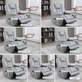 HOMCOM  Scaun Electric Rabatabil cu 8 Puncte de Masaj și Telecomandă, Fotoliu Modern din Microfibră, 94x96x106 cm, Gri | Aosom Romania