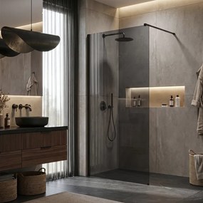 Paravan de dus fumuriu Rea Flexi Grey 80 cm negru