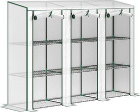 Outsunny Seră de grădină cu rafturi pe 3 niveluri seră pentru balcon 3 uși rulabile cu fermoar 215 x 46 x 151 cm alb | Aosom Romania