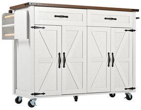 Insulă de bucătărie cu blat rabatabil, Alb | Aosom Romania