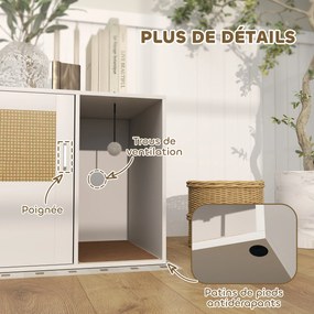 PawHut Casa de toaletă pentru pisici mobilier litieră pentru pisici saltea zgâriere ușă cu mâner stil boem 80 x 50 x 50 cm alb | Aosom Romania