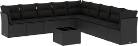 vidaXL Set canapele de grădină cu perne, 10 piese, negru, poliratan
