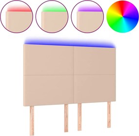 vidaXL Tăblie de pat cu LED, cappuccino, 144x5x118/128 cm, piele eco