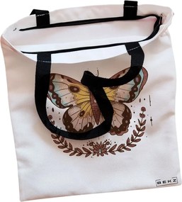 Sacosa de Panza pentru Cumparaturi, Geanta Tote, Brown Butterfly, Cu fermoar, 38x34.5 cm, Alba, BEKZ®
