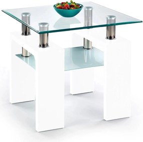 Masuta cafea DIANA H, transparent/alb, 60x60x55 cm