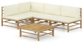 vidaXL Set mobilier de grădină cu perne alb crem, 2 piese, bambus
